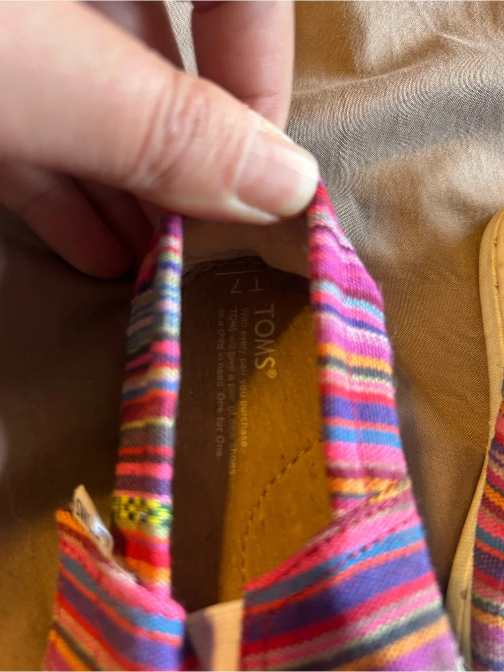 TOMS Pink Multi-Striped Canvas Slip-On Velcro Shoes Size T 7